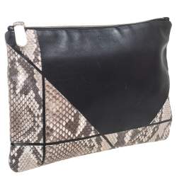 Pre Owned Dior Black/Grey Python and Leather Zip Pouch