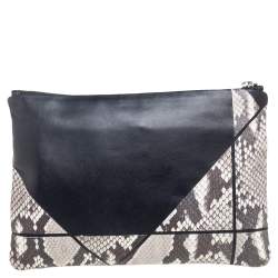 Pre Owned Dior Black/Grey Python and Leather Zip Pouch