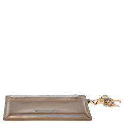 Pre Owned Dior Metallic Gold Micro Cannage Patent Leather Lady Dior Card Holder