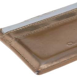 Pre Owned Dior Metallic Gold Micro Cannage Patent Leather Lady Dior Card Holder