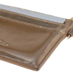 Pre Owned Dior Metallic Gold Micro Cannage Patent Leather Lady Dior Card Holder
