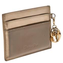 Pre Owned Dior Metallic Gold Micro Cannage Patent Leather Lady Dior Card Holder