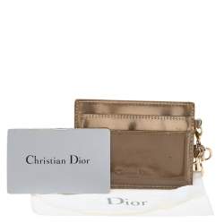 Pre Owned Dior Metallic Gold Micro Cannage Patent Leather Lady Dior Card Holder