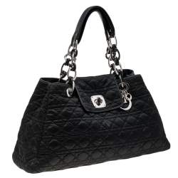 Pre Owned Dior Black Cannage Nylon Charming Lock Satchel
