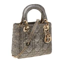 مملوكة مسبقًا Dior Beige/Gold Python Mini Lady Dior Chain Tote