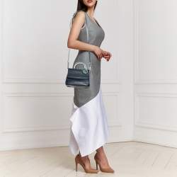 Pre Owned Dior Navy Blue/Metallic Mint Green Leather Mini Be Dior Top Handle Bag