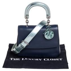 Pre Owned Dior Navy Blue/Metallic Mint Green Leather Mini Be Dior Top Handle Bag