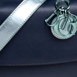 Pre Owned Dior Navy Blue/Metallic Mint Green Leather Mini Be Dior Top Handle Bag