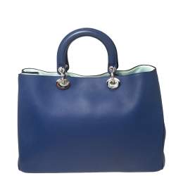 Pre Owned حقيبة يد توتس ديور ديوريسيمو شوبر كبيرة جلد أزرق كحلي