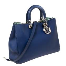 Pre Owned حقيبة يد توتس ديور ديوريسيمو شوبر كبيرة جلد أزرق كحلي