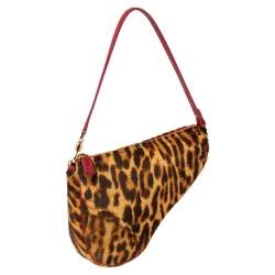 Pre Owned Dior Brown Leopard Print Pony Hair Two-Way Saddle Bag