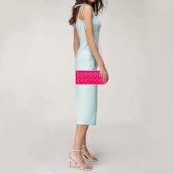 Pre Owned Dior Hot Pink Cannage Quilted Leather Lady Dior Chain Clutch