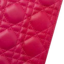 Pre Owned Dior Hot Pink Cannage Quilted Leather Lady Dior Chain Clutch