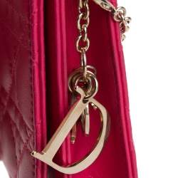 Pre Owned Dior Hot Pink Cannage Quilted Leather Lady Dior Chain Clutch