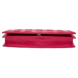 Pre Owned Dior Hot Pink Cannage Quilted Leather Lady Dior Chain Clutch