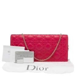 Pre Owned Dior Hot Pink Cannage Quilted Leather Lady Dior Chain Clutch