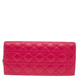 Pre Owned Dior Hot Pink Cannage Quilted Leather Lady Dior Chain Clutch