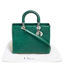 Pre Owned Dior Green Ostrich Large Lady Dior Tote