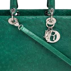 Pre Owned Dior Green Ostrich Large Lady Dior Tote