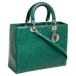 Pre Owned Dior Green Ostrich Large Lady Dior Tote