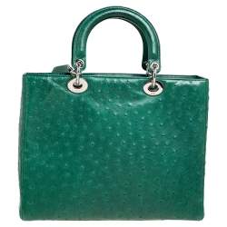Pre Owned Dior Green Ostrich Large Lady Dior Tote