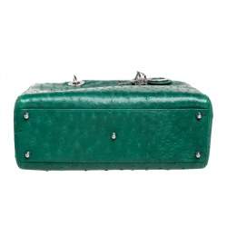 Pre Owned Dior Green Ostrich Large Lady Dior Tote