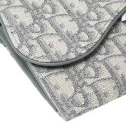 Pre Owned Dior Grey Oblique Jacquard Canvas Saddle Long Wallet w/Chain