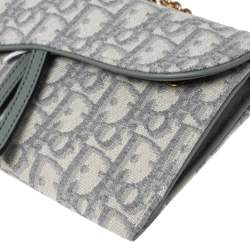 Pre Owned Dior Grey Oblique Jacquard Canvas Saddle Long Wallet w/Chain