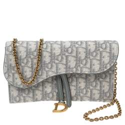 Dior Grey Oblique Jacquard Canvas Saddle Long Wallet w/Chain Dior