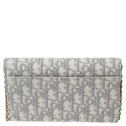 Pre Owned Dior Grey Oblique Jacquard Canvas Saddle Long Wallet w/Chain