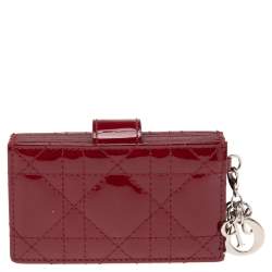 Pre Owned حافظة بطاقات ديور ليدي ديور جوسيه جلد كاناج أحمر لامع