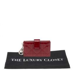 Pre Owned حافظة بطاقات ديور ليدي ديور جوسيه جلد كاناج أحمر لامع