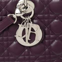 Pre Owned Dior Purple Cannage Leather Large Lady Dior Tote