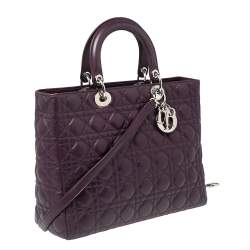 Pre Owned Dior Purple Cannage Leather Large Lady Dior Tote