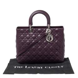 Pre Owned Dior Purple Cannage Leather Large Lady Dior Tote