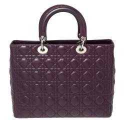 Pre Owned Dior Purple Cannage Leather Large Lady Dior Tote