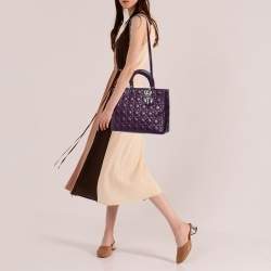 Pre Owned Dior Purple Cannage Leather Large Lady Dior Tote