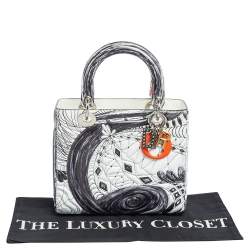 مملوكة مسبقًا حقيبة يد ديور ليدي ديور جاك بيرسون أرت متوسطة  جلد أسود/ أبيض