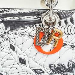 مملوكة مسبقًا حقيبة يد ديور ليدي ديور جاك بيرسون أرت متوسطة  جلد أسود/ أبيض