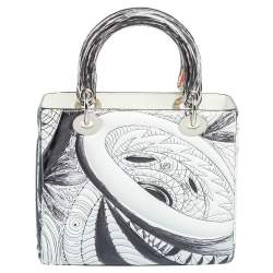 مملوكة مسبقًا حقيبة يد ديور ليدي ديور جاك بيرسون أرت متوسطة  جلد أسود/ أبيض