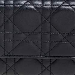 مملوكة مسبقًا Dior Black Cannage Leather Lady Dior Wallet on Chain