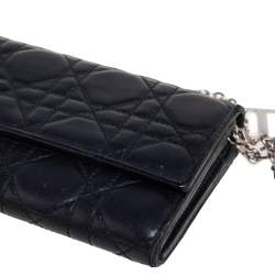 مملوكة مسبقًا Dior Black Cannage Leather Lady Dior Wallet on Chain