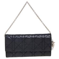 مملوكة مسبقًا Dior Black Cannage Leather Lady Dior Wallet on Chain