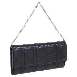 مملوكة مسبقًا Dior Black Cannage Leather Lady Dior Wallet on Chain
