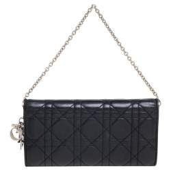 مملوكة مسبقًا Dior Black Cannage Leather Lady Dior Wallet on Chain