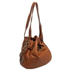 Pre Owned Dior Brown Cannage Leather Drawstring Shoulder Bag