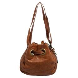 Pre Owned Dior Brown Cannage Leather Drawstring Shoulder Bag