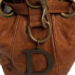 Pre Owned Dior Brown Cannage Leather Drawstring Shoulder Bag