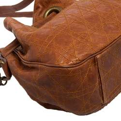Pre Owned Dior Brown Cannage Leather Drawstring Shoulder Bag