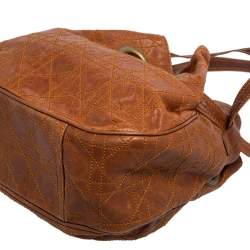 Pre Owned Dior Brown Cannage Leather Drawstring Shoulder Bag
